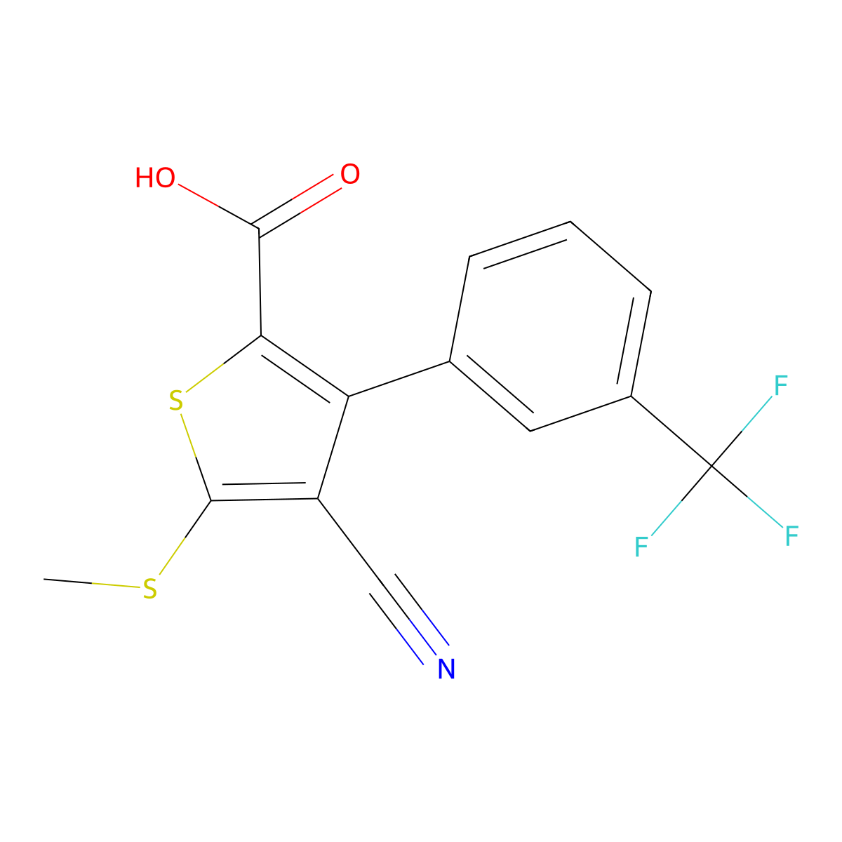 4-Cyano-5-(methylthio)-3-[3-(trifluoromethyl)phenyl]thiophene-2-carboxylic acid molecular structure, CAS 116492-99-0
