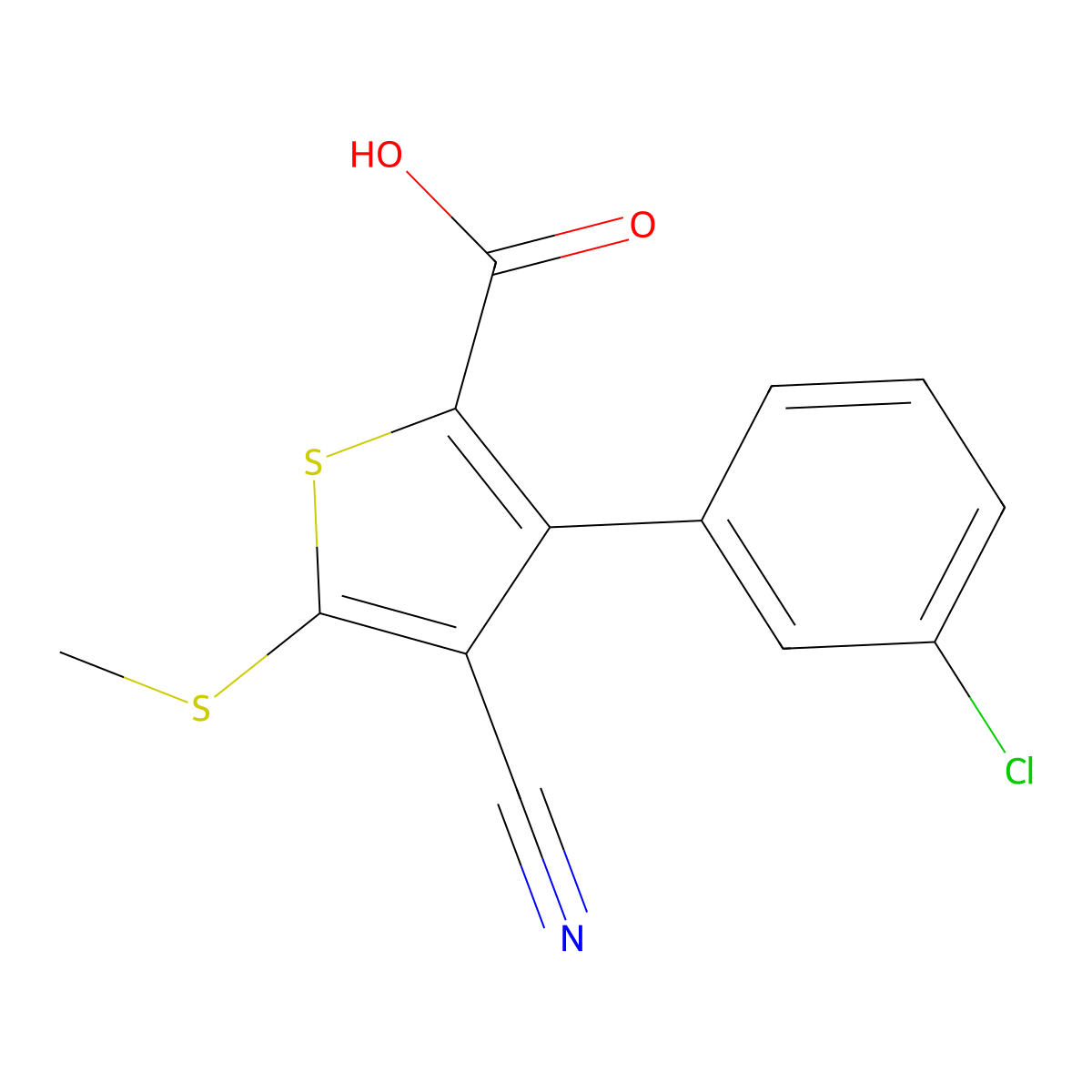 3-(3-Chlorophenyl)-4-Cyano-5-(Methylthio)Thiophene-2-Carboxylic Acid molecular structure, CAS 116493-00-6