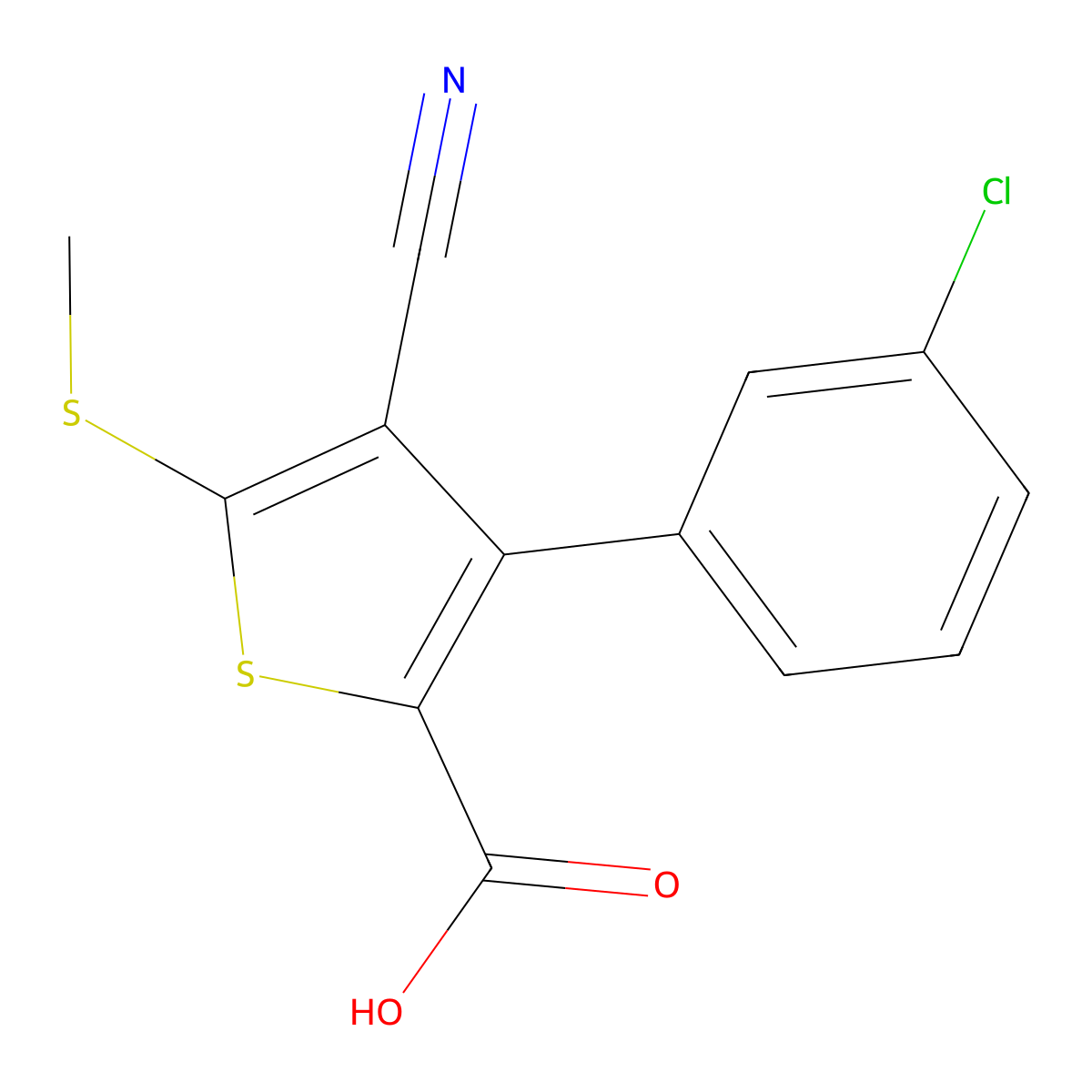 3-(3-Chlorophenyl)-4-Cyano-5-(Methylthio)Thiophene-2-Carboxylic Acid molecular structure, CAS 116493-00-6
