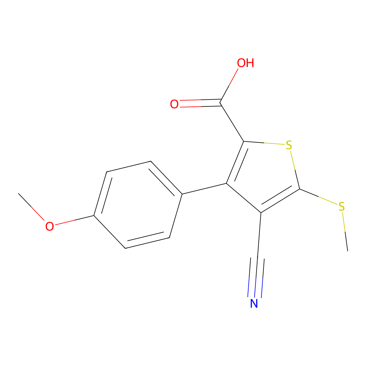 4-Cyano-3-(4-methoxyphenyl)-5-(methylthio)thiophene-2-carboxylic acid molecular structure, CAS 116493-07-3