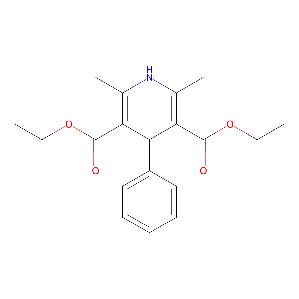 Diethyl 2,6-dimethyl-4-phenyl-1,4-dihydropyridine-3,5-dicarboxylate molecular structure, CAS 1165-06-6