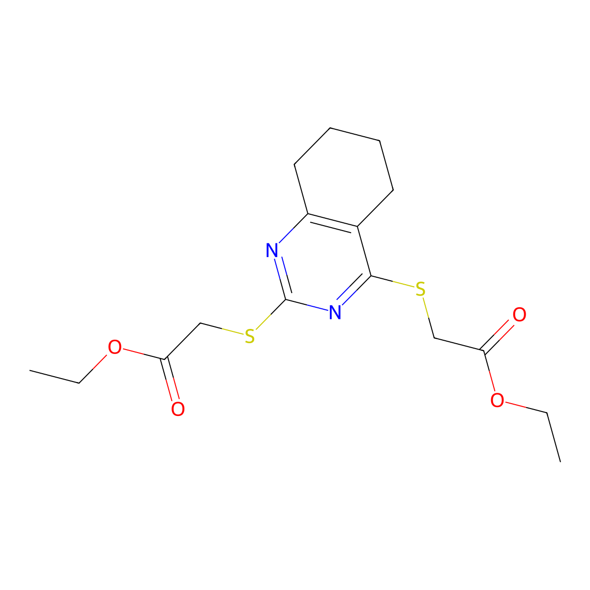 Diethyl 2,2'-((5,6,7,8-tetrahydroquinazoline-2,4-diyl)bis(sulfanediyl))diacetate molecular structure, CAS 1165-85-1