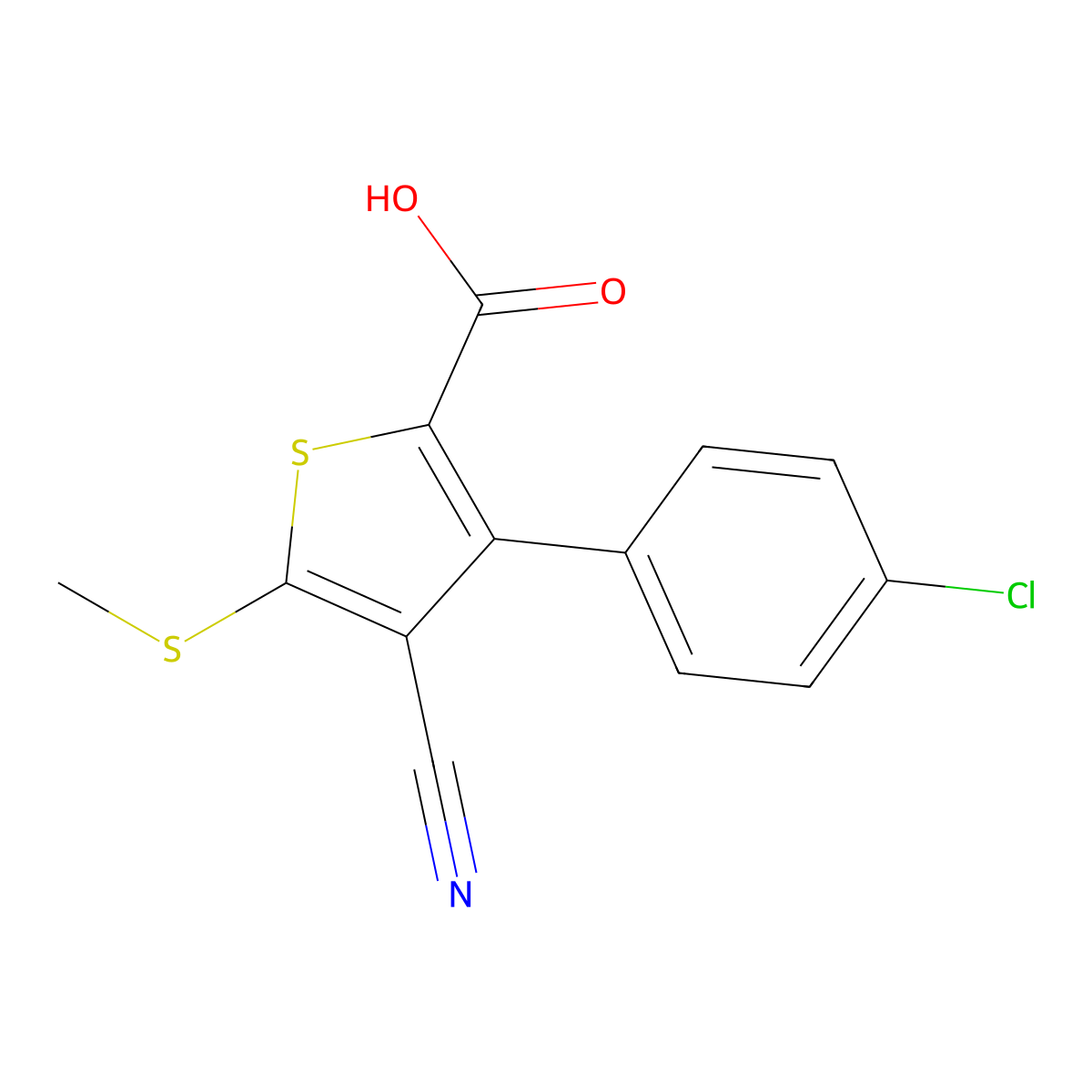 3-(4-Chlorophenyl)-4-cyano-5-(methylthio)thiophene-2-carboxylic acid molecular structure, CAS 116525-66-7