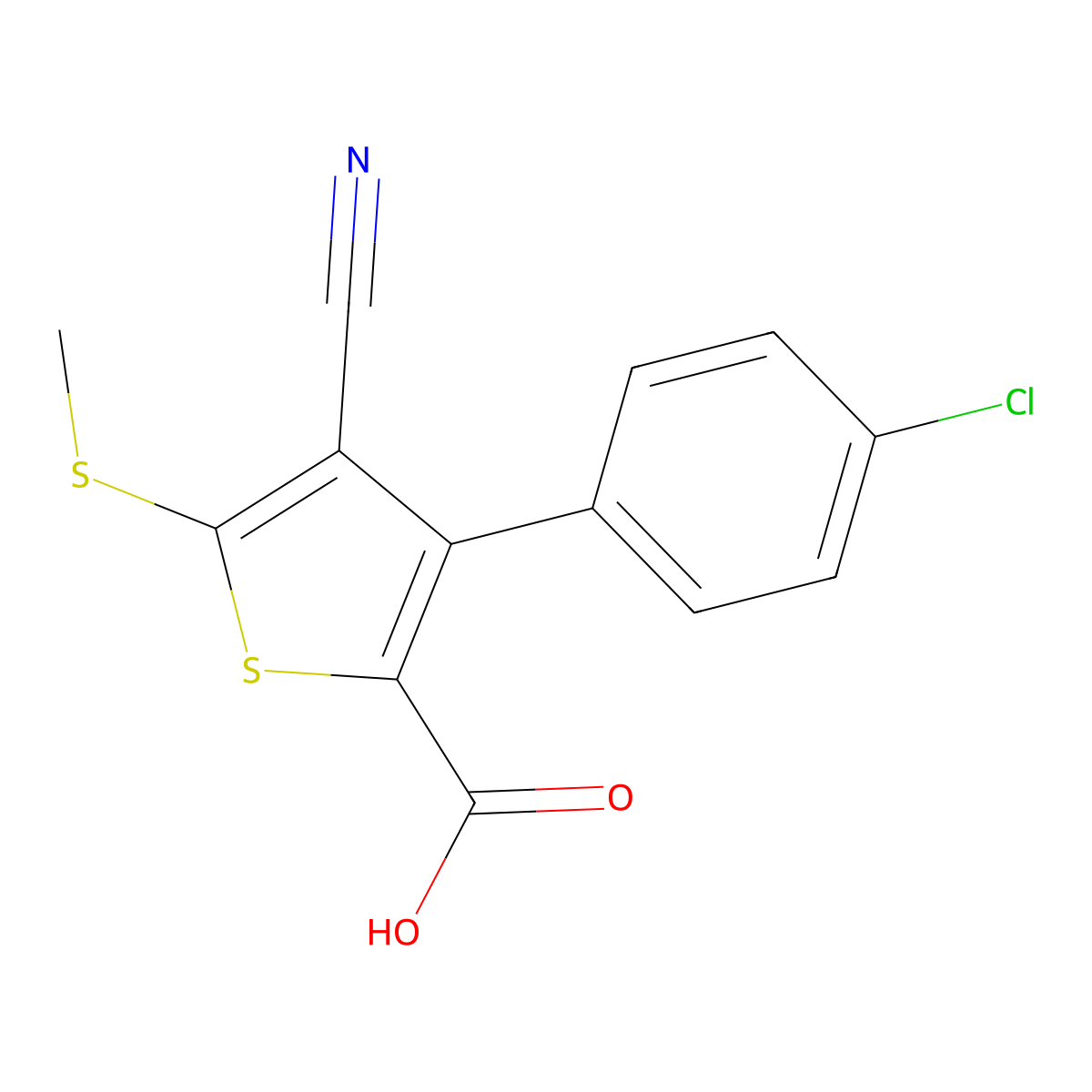 3-(4-Chlorophenyl)-4-cyano-5-(methylthio)thiophene-2-carboxylic acid molecular structure, CAS 116525-66-7