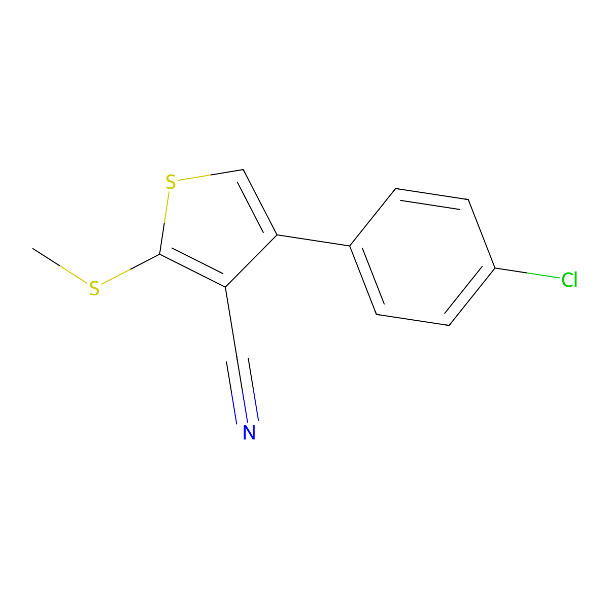3-Thiophenecarbonitrile, 4-(4-chlorophenyl)-2-(methylthio)- molecular structure, CAS 116526-42-2