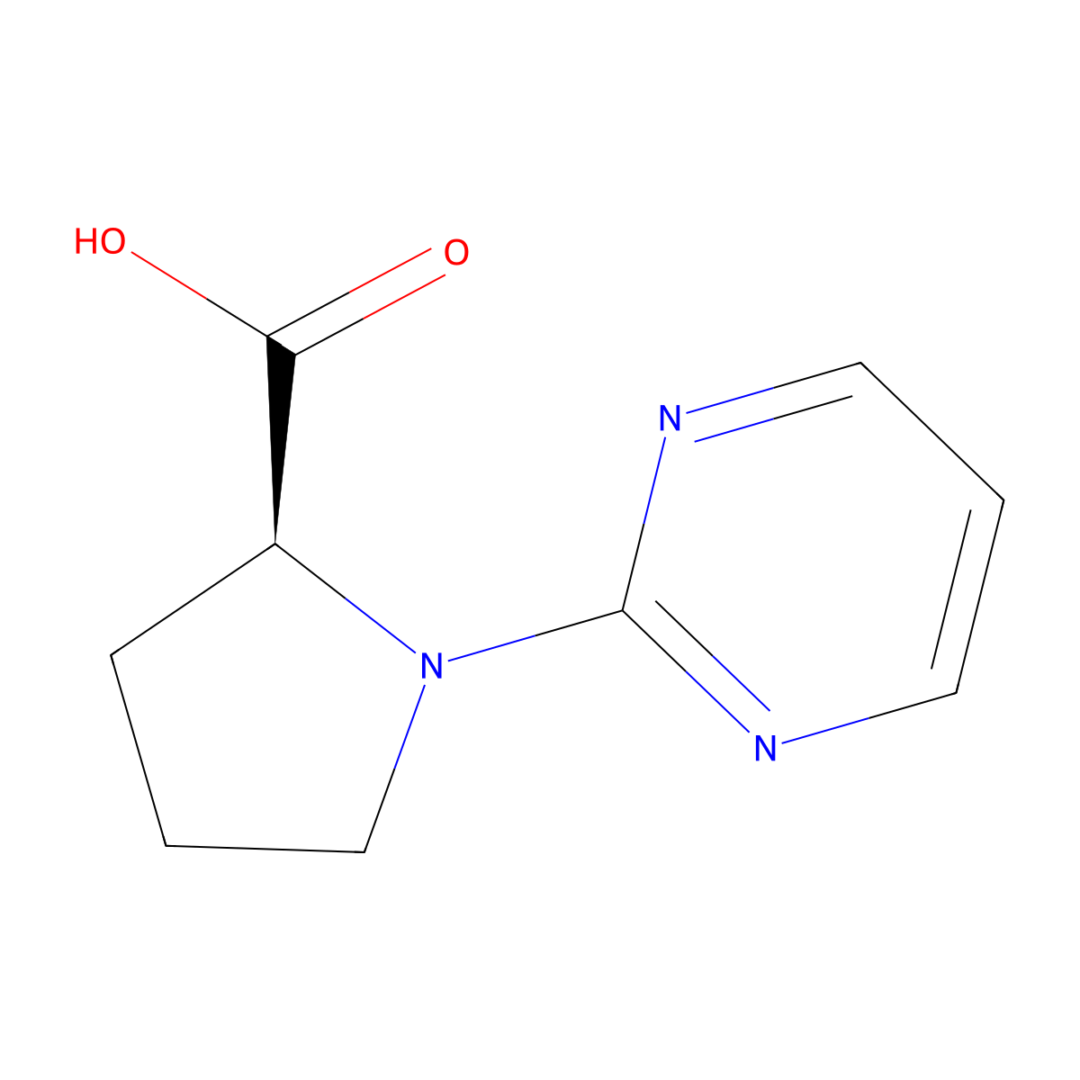 (S)-1-(Pyrimidin-2-yl)pyrrolidine-2-carboxylic acid molecular structure, CAS 1165543-55-4