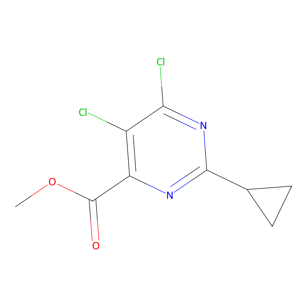 Methyl 5,6-dichloro-2-cyclopropylpyrimidine-4-carboxylate molecular structure, CAS 1165931-72-5