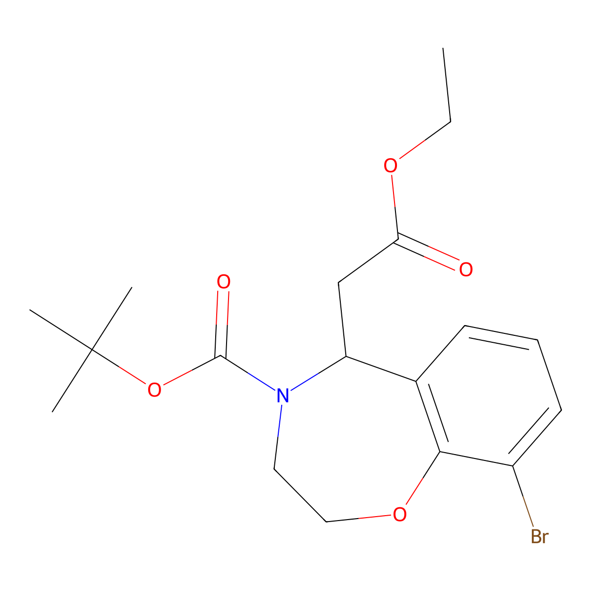 tert-butyl 5-((ethoxycarbonyl)Methyl)-9-broMo-2,3-dihydrobenzo[f][1,4]oxazepine-4(5H)-carboxylate molecular structure, CAS 1165946-53-1