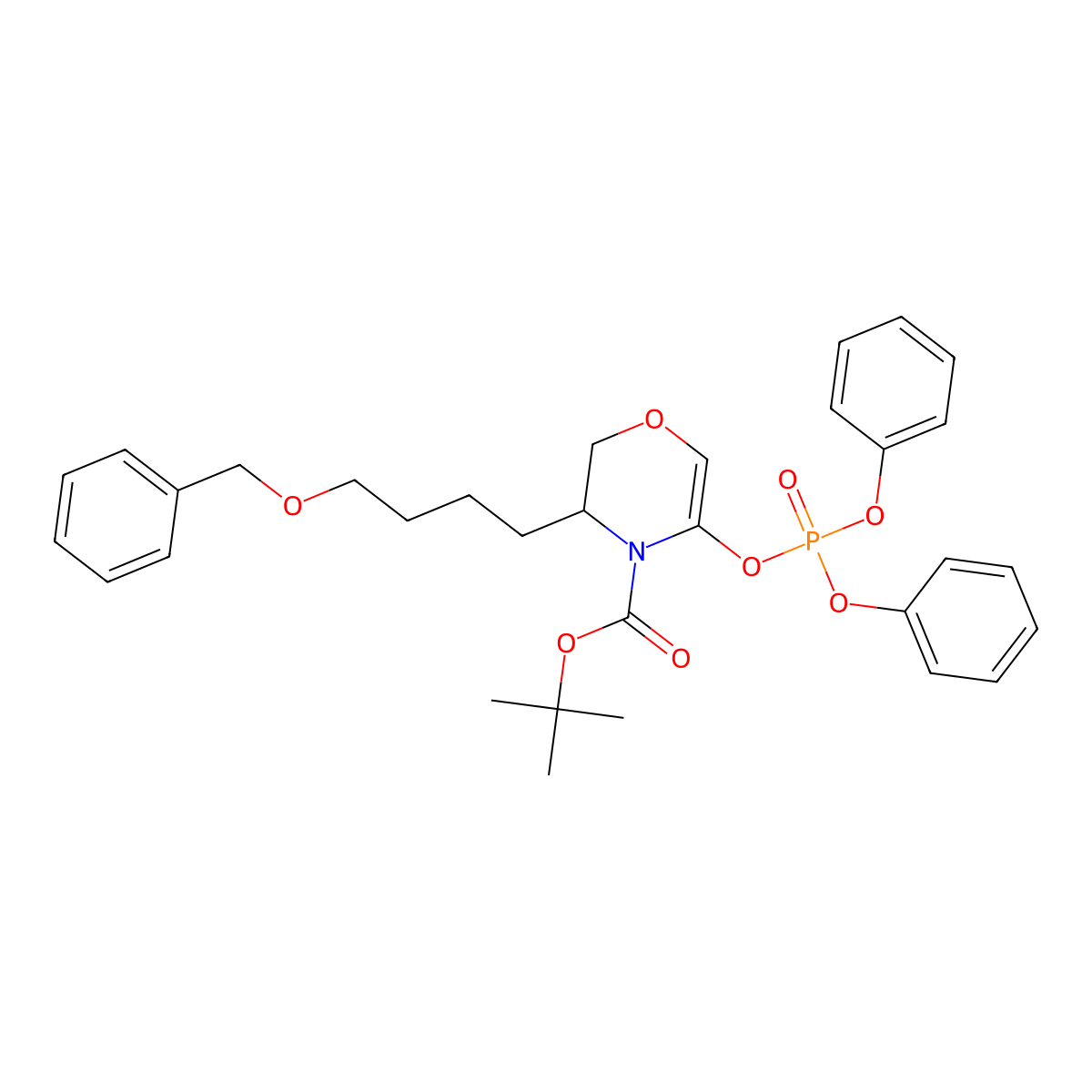 tert-butyl 3-(4-(benzyloxy)butyl)-5-(diphenoxyphosphoryloxy)-2H-1,4-oxazine-4(3H)-carboxylate molecular structure, CAS 1166394-98-4