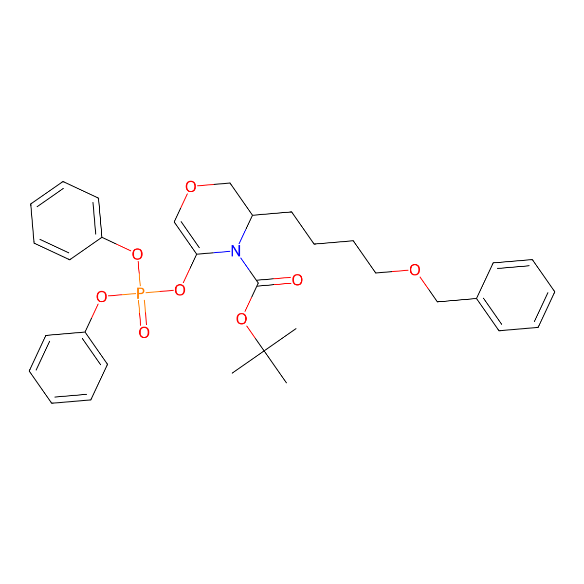 tert-butyl 3-(4-(benzyloxy)butyl)-5-(diphenoxyphosphoryloxy)-2H-1,4-oxazine-4(3H)-carboxylate molecular structure, CAS 1166394-98-4