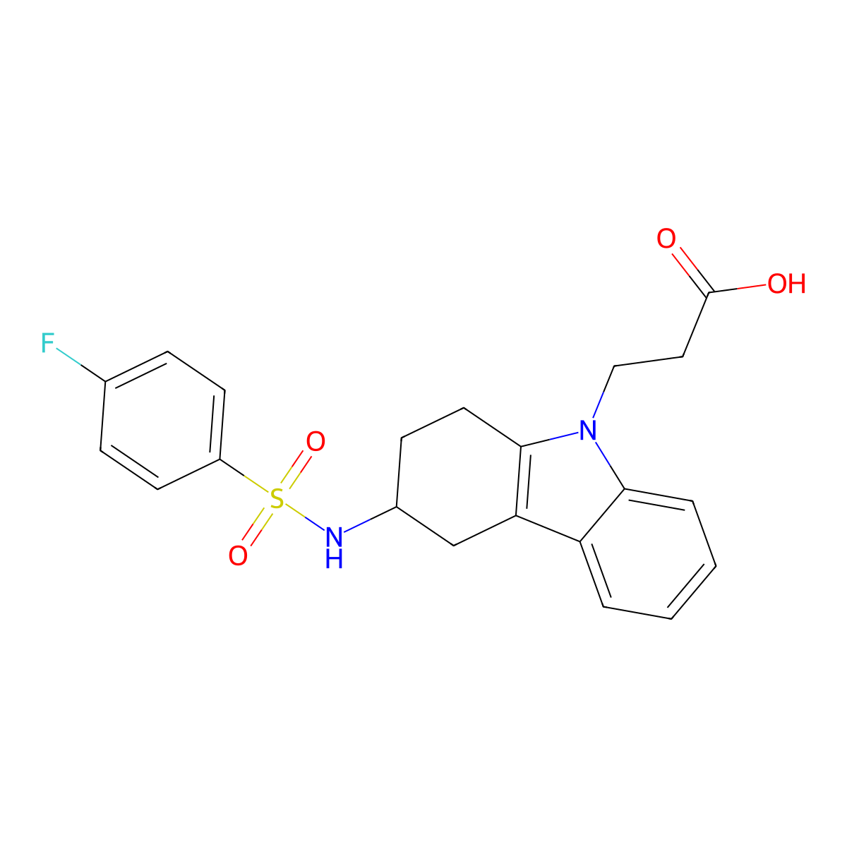 (3S)-3-[[(4-Fluorophenyl)sulfonyl]amino]-1,2,3,4-tetrahydro-9H-carbazole-9-propanoic acid molecular structure, CAS 116649-86-6