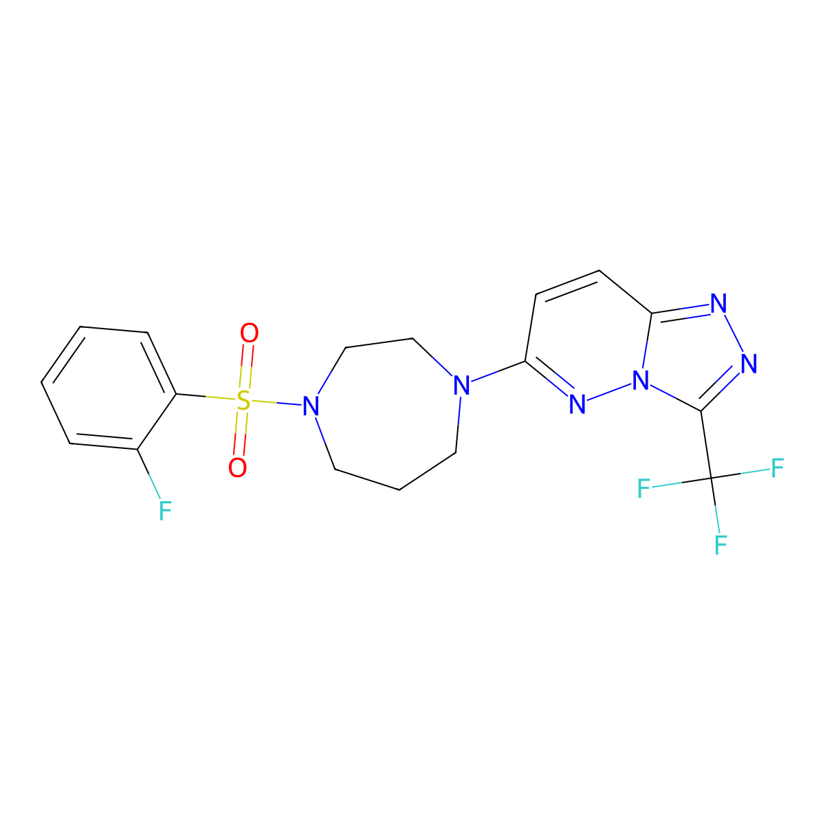 1-(2-Fluorobenzenesulfonyl)-4-[3-(trifluoromethyl)-[1,2,4]triazolo[4,3-b]pyridazin-6-yl]-1,4-diazepane molecular structure, CAS 1166815-32-2