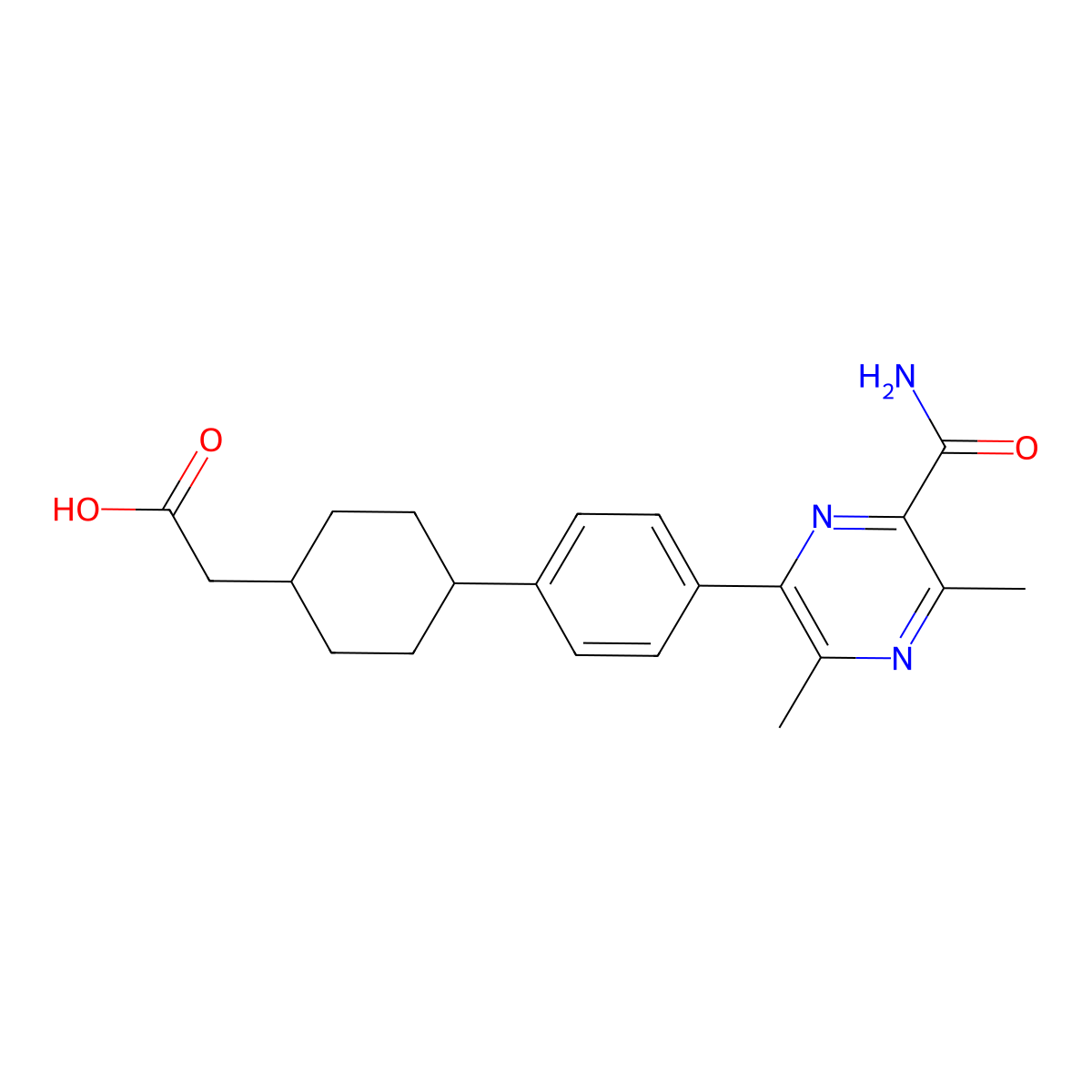 {4-[4-(6-Carbamoyl-3,5-dimethylpyrazin-2-yl)phenyl]cyclohexyl}acetic acid molecular structure, CAS 1166827-44-6