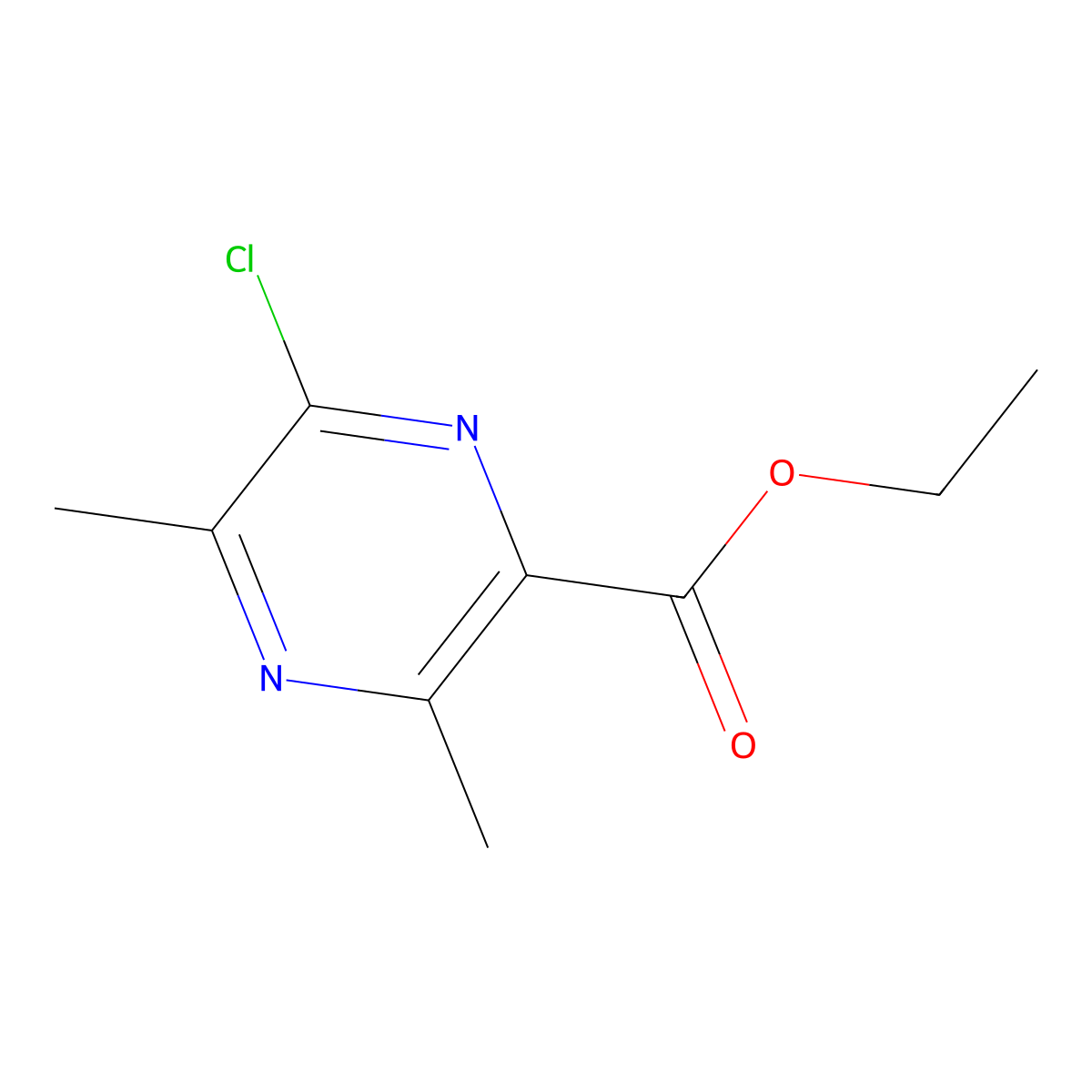 Ethyl 6-chloro-3,5-dimethylpyrazine-2-carboxylate molecular structure, CAS 1166827-48-0