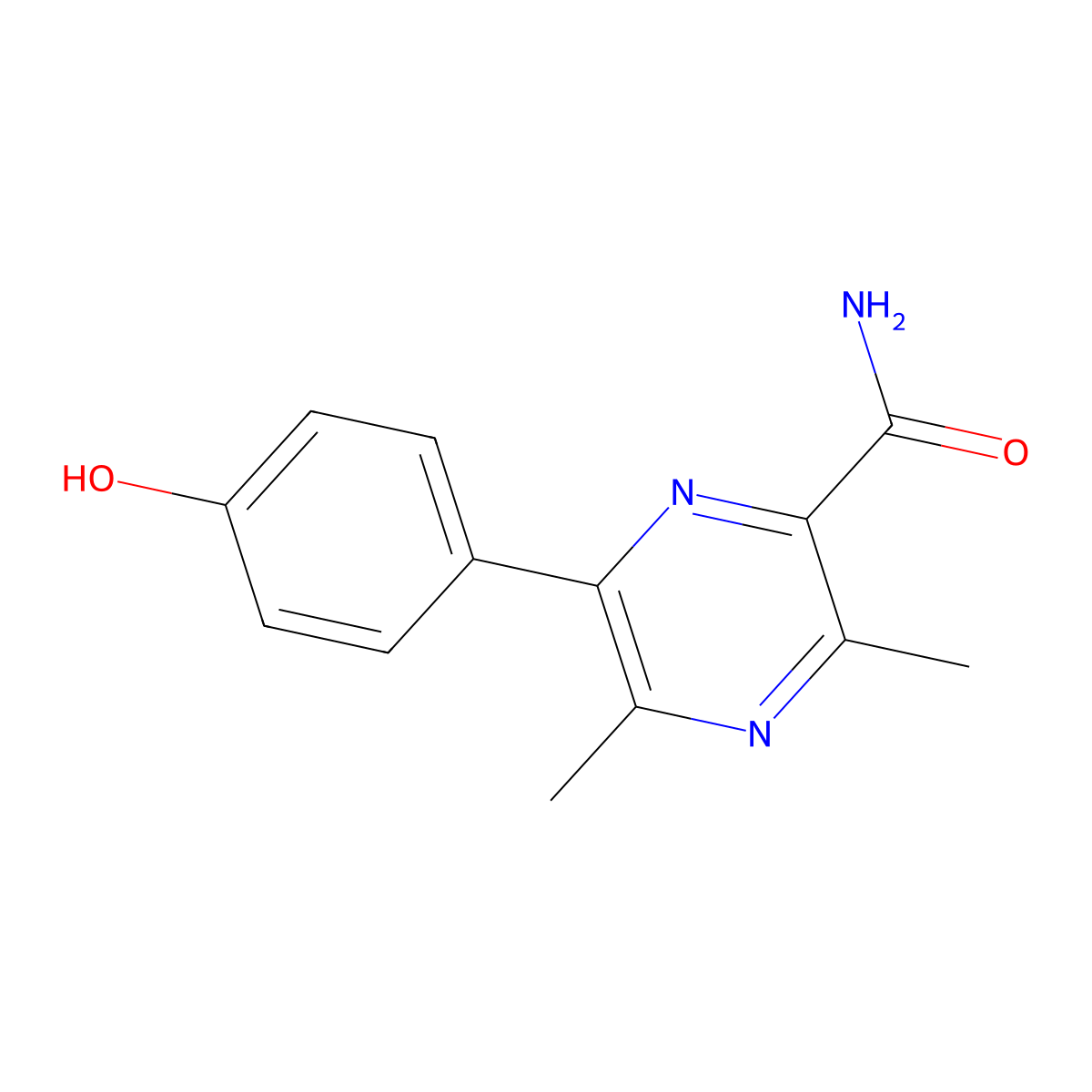 6-(4-Hydroxyphenyl)-3,5-dimethylpyrazine-2-carboxamide molecular structure, CAS 1166829-40-8