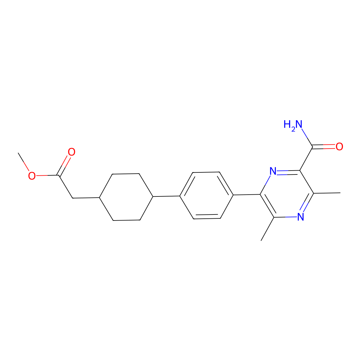 trans-4-[4-[6-(Aminocarbonyl)-3,5-dimethyl-2-pyrazinyl]phenyl]cyclohexaneacetic acid methyl ester molecular structure, CAS 1166831-68-0