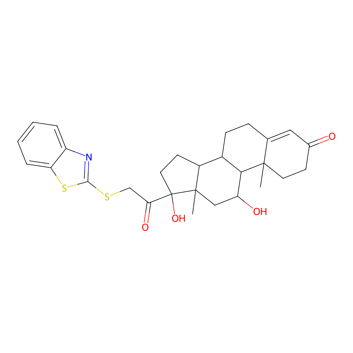 (8S,9S,10R,11S,13S,14S,17R)-17-[2-(1,3-benzothiazol-2-ylsulfanyl)acetyl]-11,17-dihydroxy-10,13-dimethyl-2,6,7,8,9,11,12,14,15,16-decahydro-1H-cyclopenta[a]phenanthren-3-one molecular structure, CAS 1166869-57-3