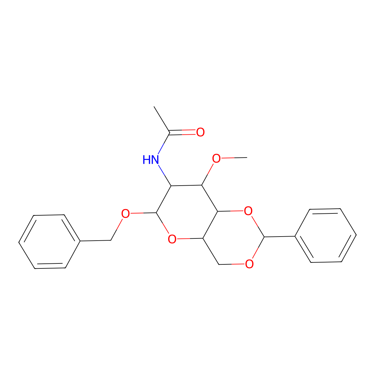 N-(8-methoxy-2-phenyl-6-phenylmethoxy-4,4a,6,7,8,8a-hexahydropyrano[3,2-d][1,3]dioxin-7-yl)acetamide molecular structure, CAS 116696-66-3