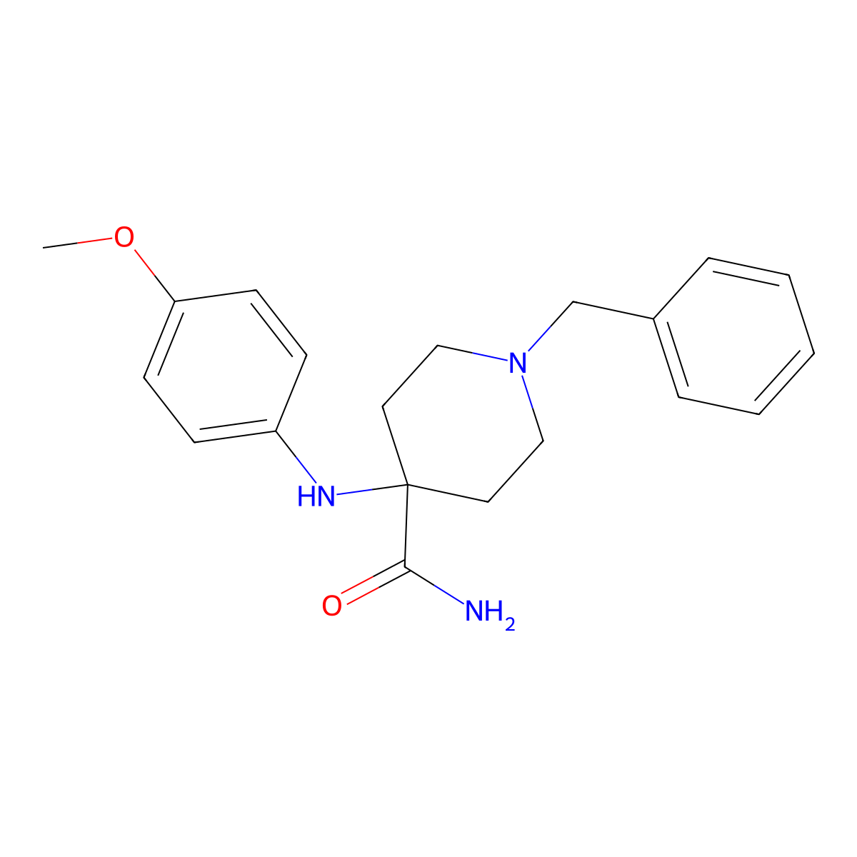 1-Benzyl-4-(4-methoxyanilino)-4-piperidinecarboxamide molecular structure, CAS 1167-16-4