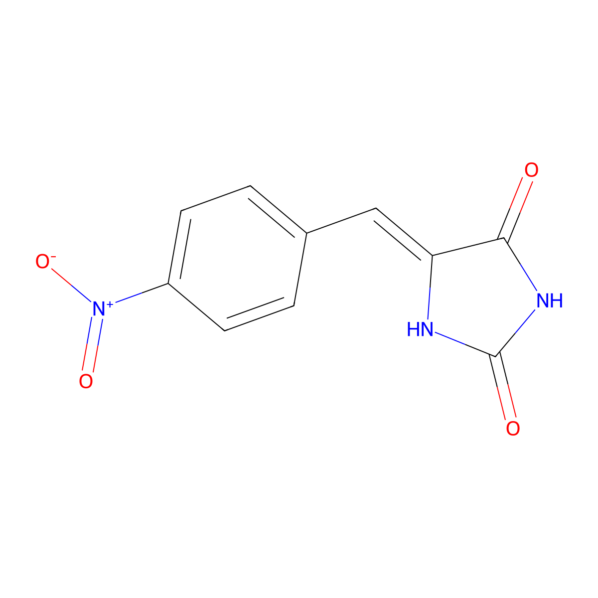 5-[1-(4-Nitro-phenyl)-meth-(Z)-ylidene]-imidazolidine-2,4-dione molecular structure, CAS 116705-22-7