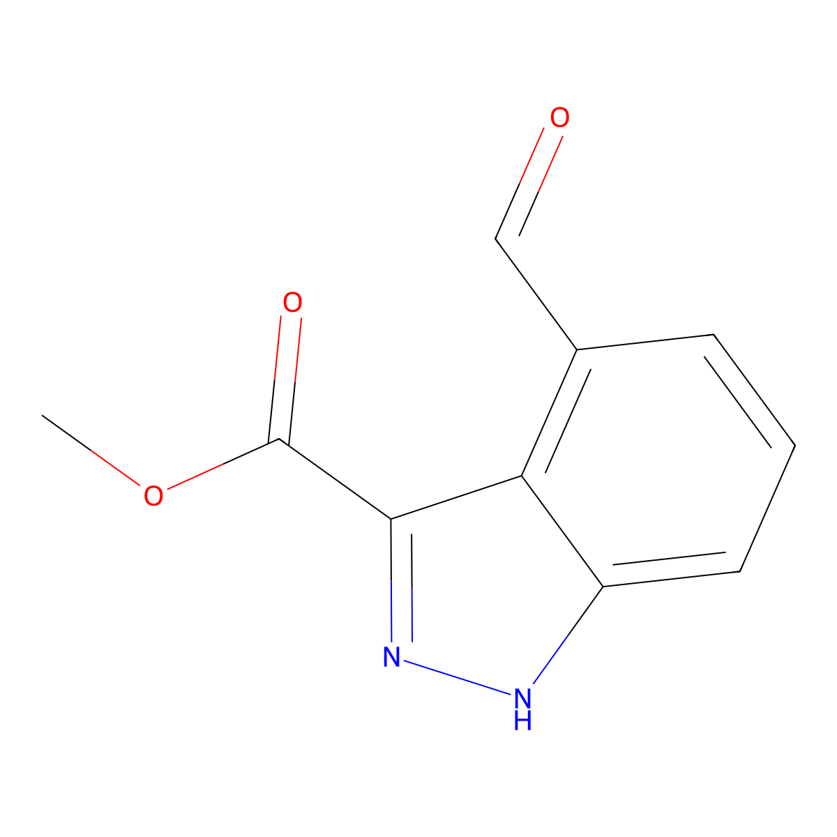 1H-Indazole-3-carboxylic acid, 4-formyl-, methyl ester molecular structure, CAS 1167055-32-4