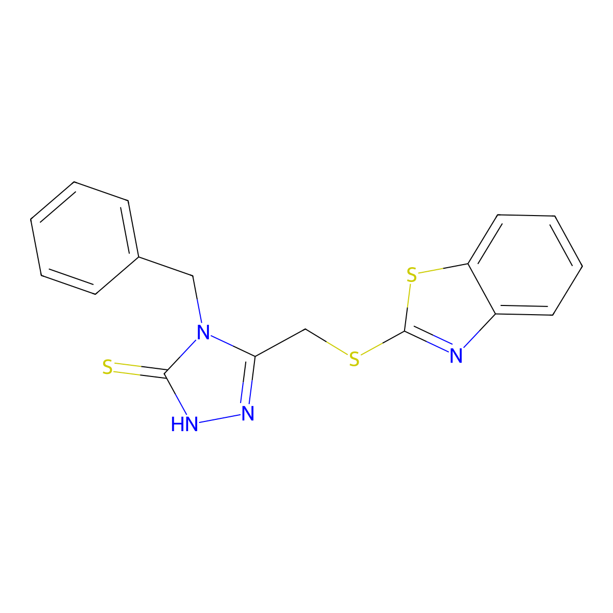 5-[(1,3-benzothiazol-2-ylsulfanyl)methyl]-4-benzyl-4H-1,2,4-triazole-3-thiol molecular structure, CAS 116710-53-3