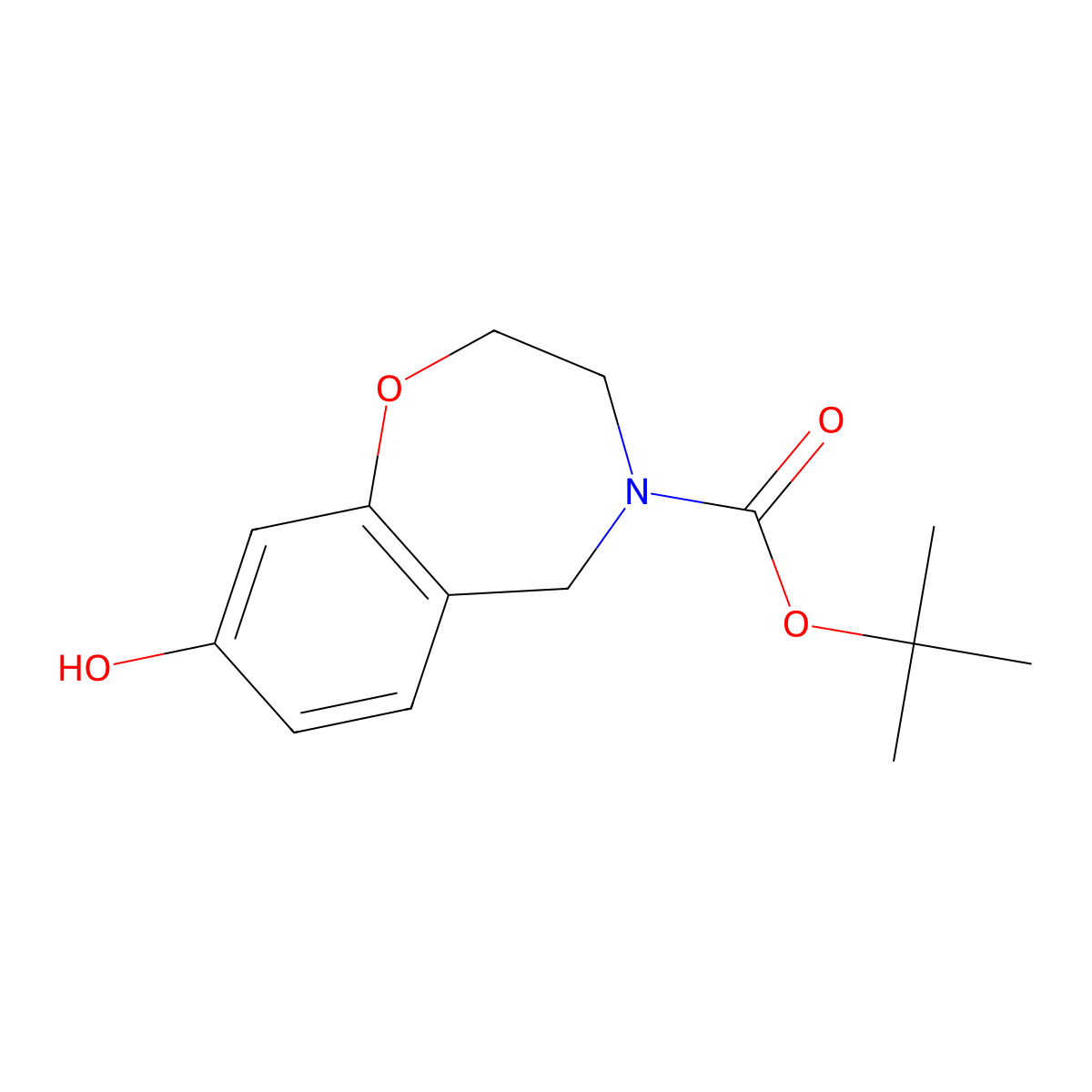 Tert-butyl 8-hydroxy-2,3,4,5-tetrahydro-1,4-benzoxazepine-4-carboxylate molecular structure, CAS 1167416-21-8
