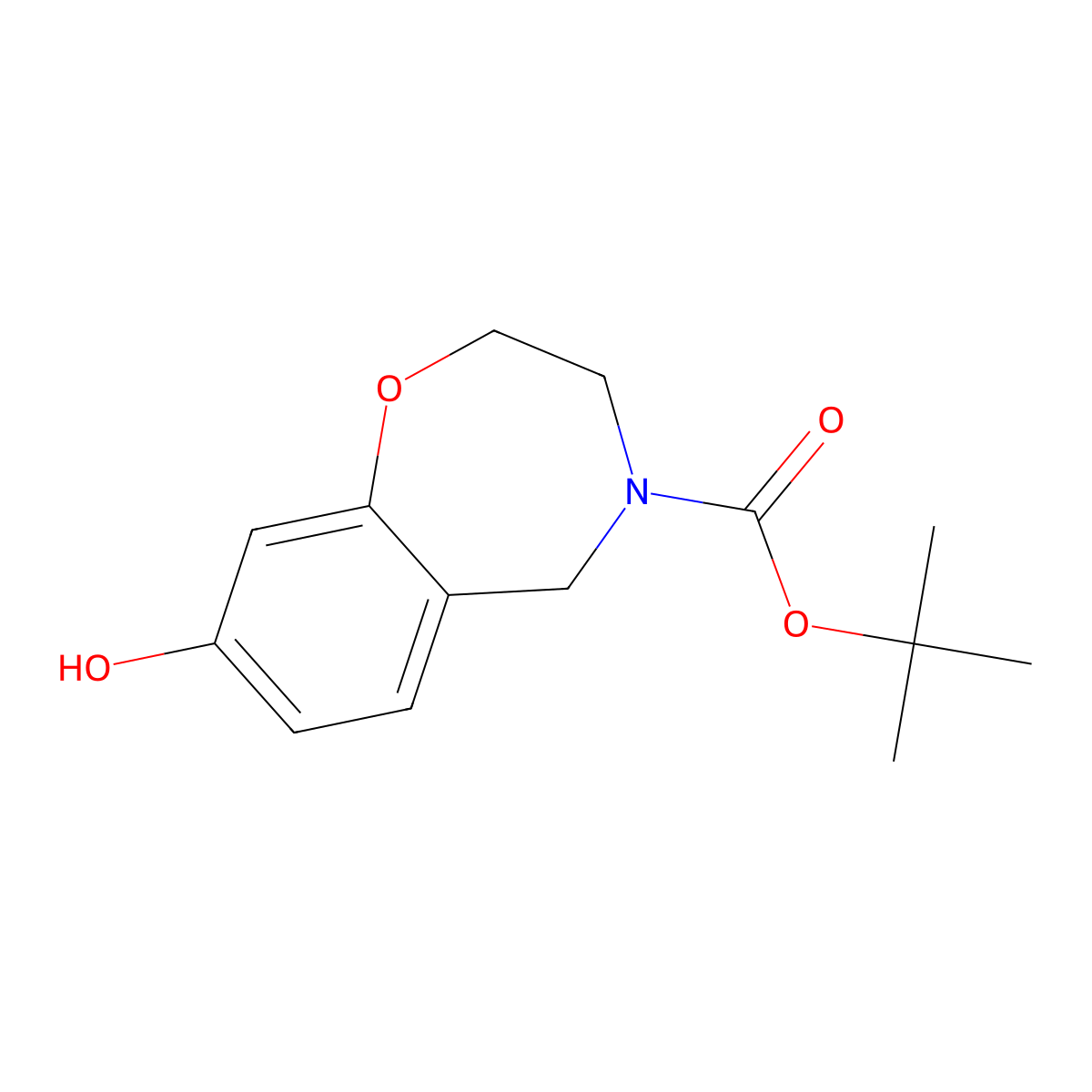 Tert-butyl 8-hydroxy-2,3,4,5-tetrahydro-1,4-benzoxazepine-4-carboxylate molecular structure, CAS 1167416-21-8