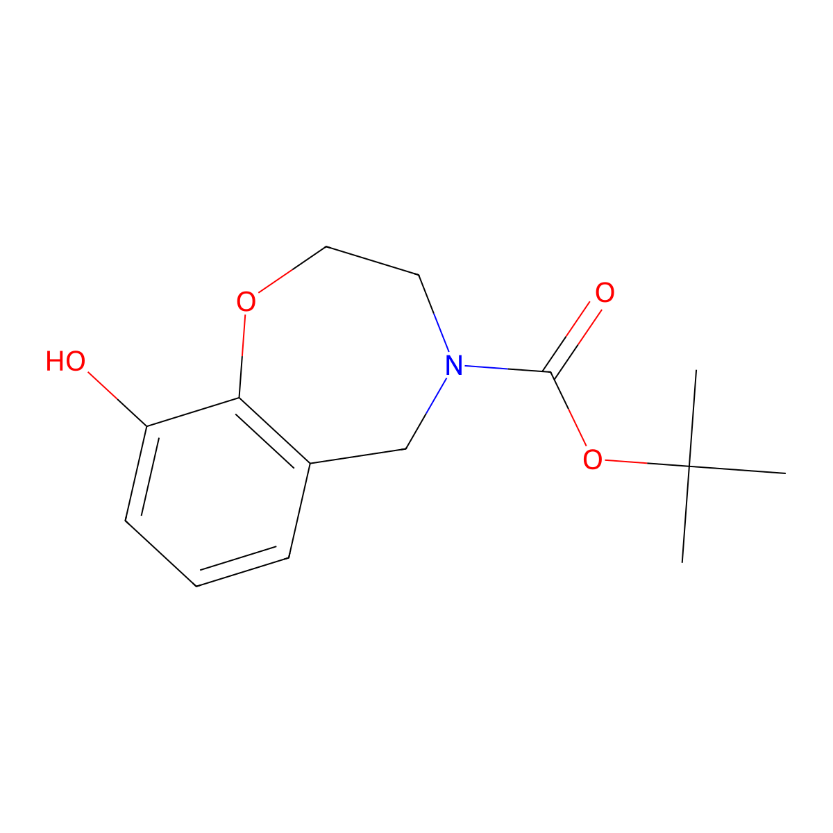 tert-butyl 9-hydroxy-2,3-dihydrobenzo[f][1,4]oxazepine-4(5H)-carboxylate molecular structure, CAS 1167416-48-9