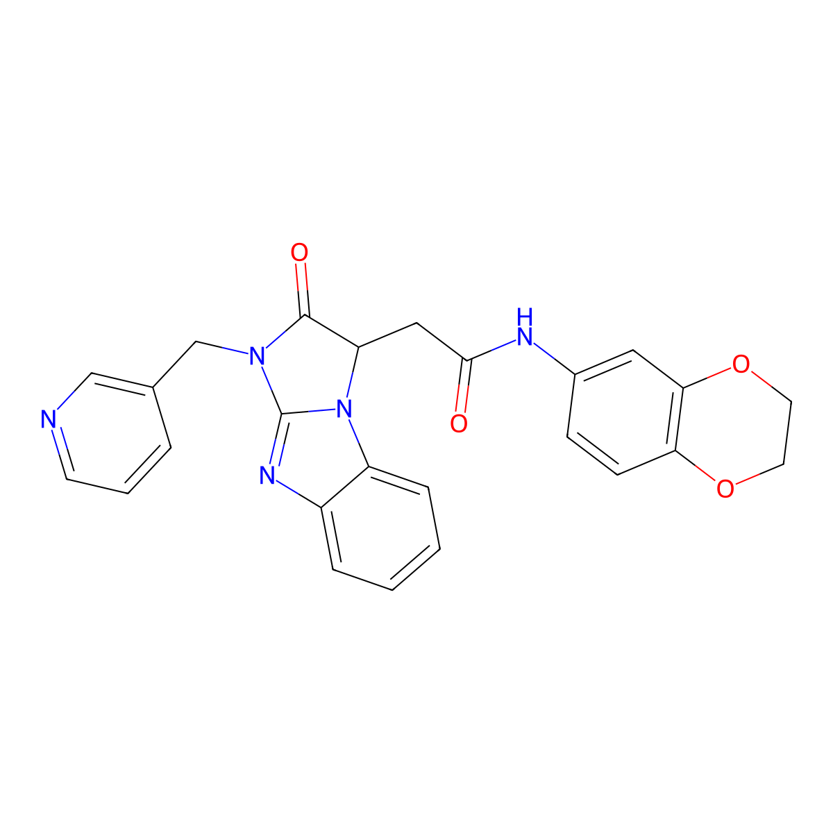 N-(2,3-dihydro-1,4-benzodioxin-6-yl)-2-[2-oxo-1-(pyridin-3-ylmethyl)-2,3-dihydro-1H-imidazo[1,2-a]benzimidazol-3-yl]acetamide molecular structure, CAS 1167417-30-2