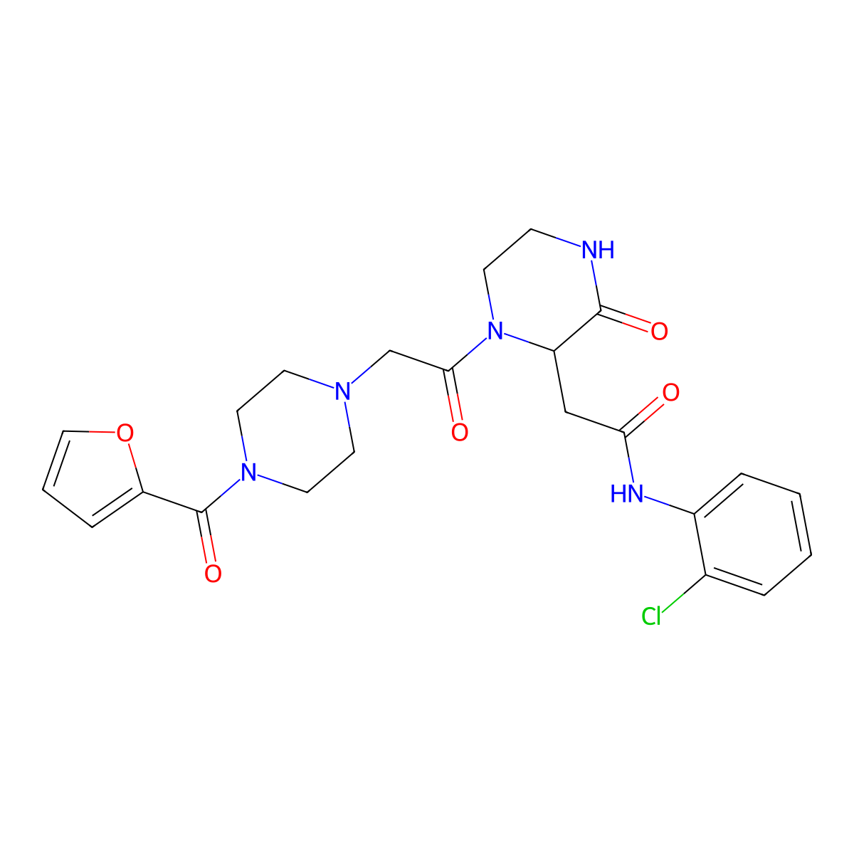 N-(2-chlorophenyl)-2-(1-{2-[4-(2-furylcarbonyl)piperazino]acetyl}-3-oxo-2-piperazinyl)acetamide molecular structure, CAS 1167438-02-9
