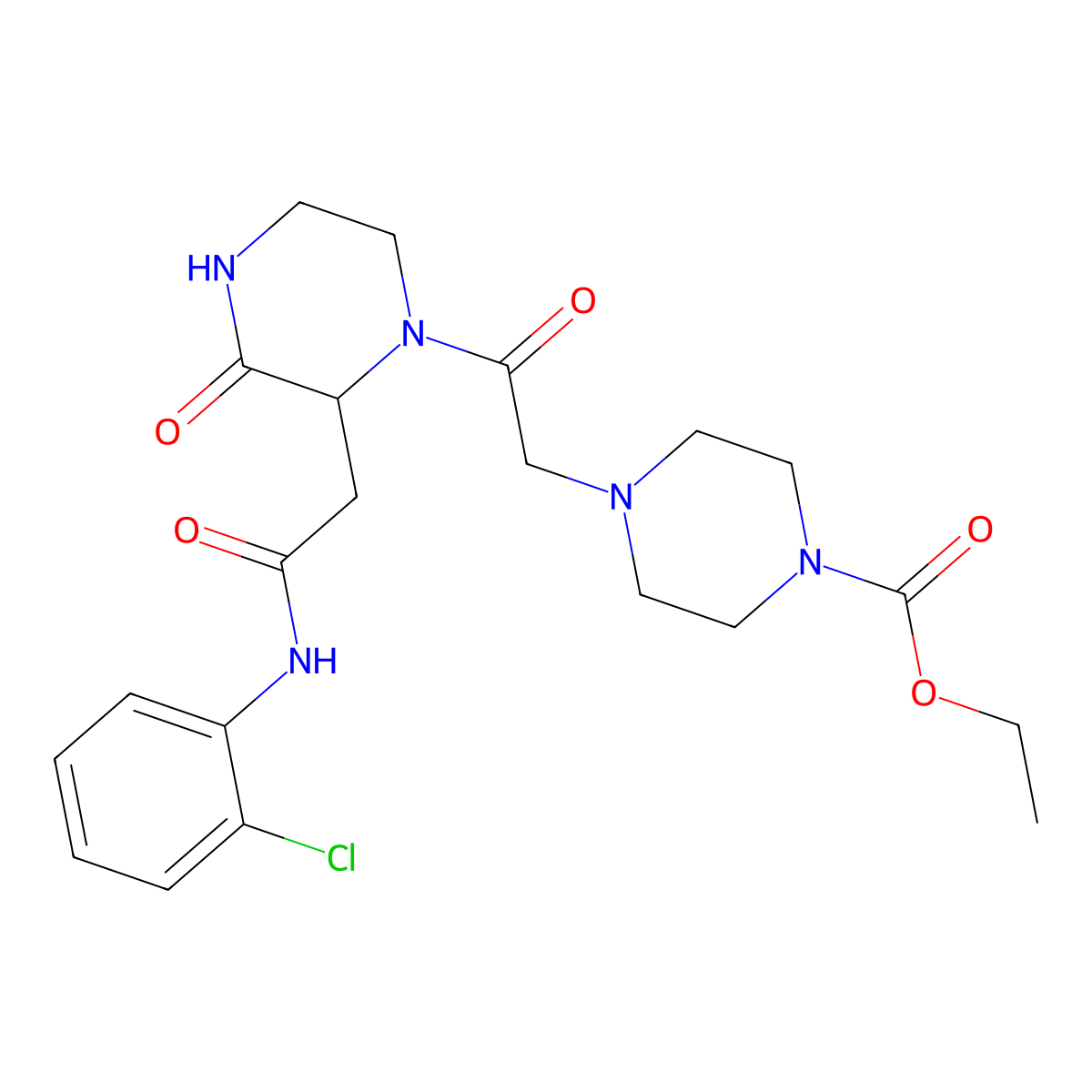 ethyl 4-(2-{2-[2-(2-chloroanilino)-2-oxoethyl]-3-oxopiperazino}-2-oxoethyl)tetrahydro-1(2H)-pyrazinecarboxylate molecular structure, CAS 1167438-15-4