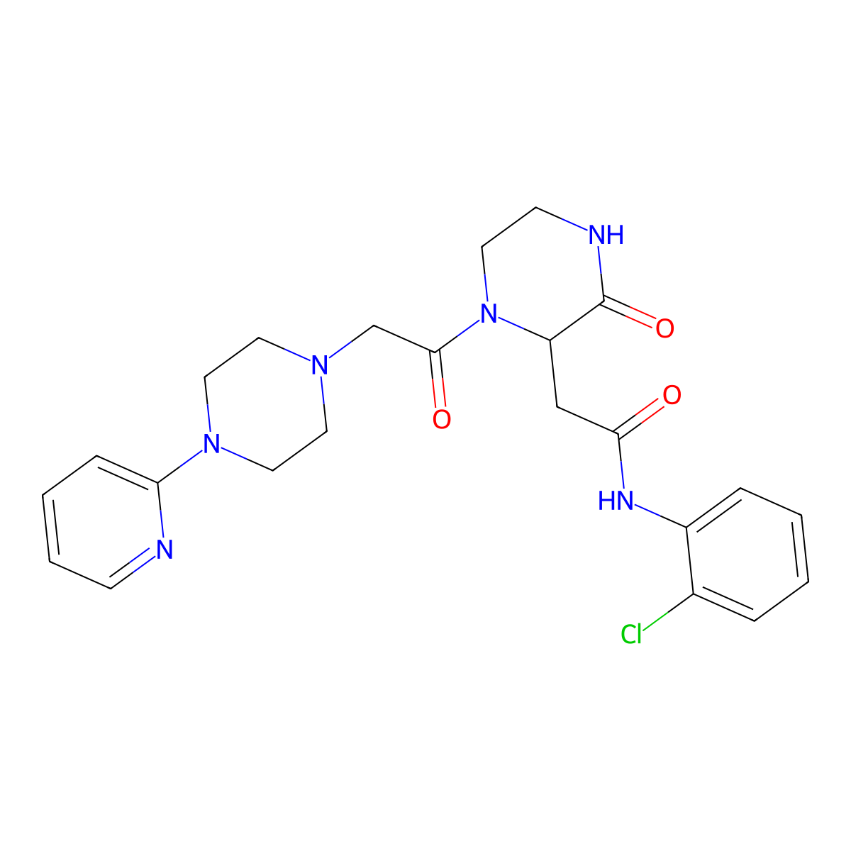 N-(2-chlorophenyl)-2-(3-oxo-1-{2-[4-(2-pyridyl)piperazino]acetyl}-2-piperazinyl)acetamide molecular structure, CAS 1167438-19-8