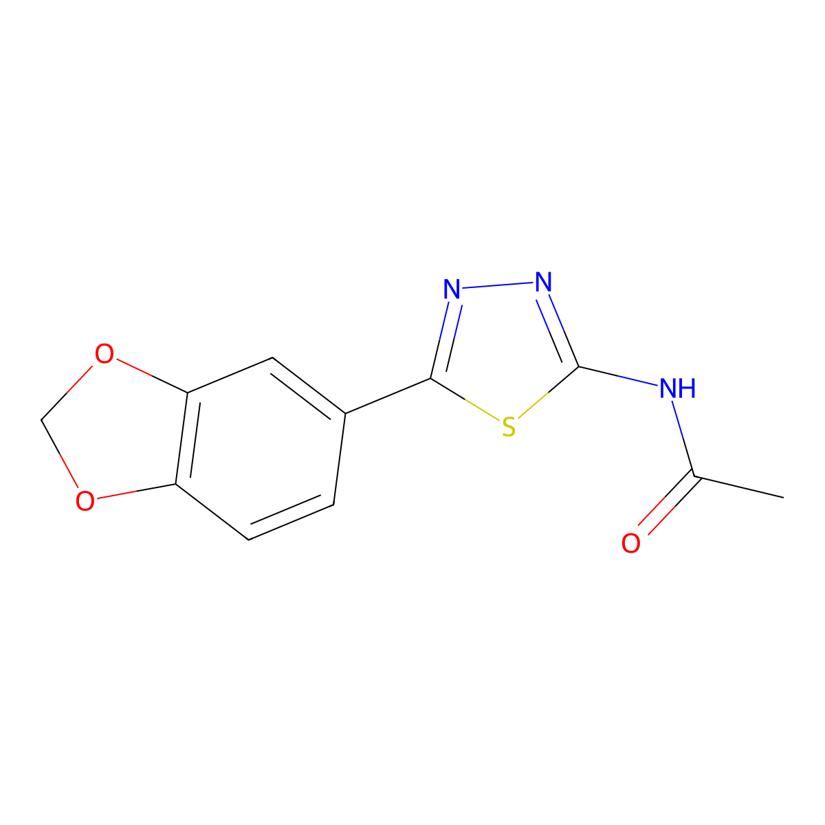 Acetamide, N-(5-(1,3-benzodioxol-5-yl)-1,3,4-thiadiazol-2-yl)- molecular structure, CAS 116758-61-3