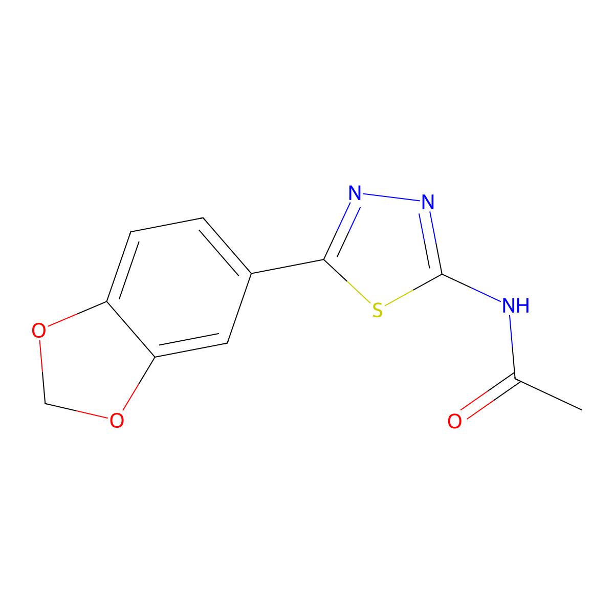 Acetamide, N-(5-(1,3-benzodioxol-5-yl)-1,3,4-thiadiazol-2-yl)- molecular structure, CAS 116758-61-3
