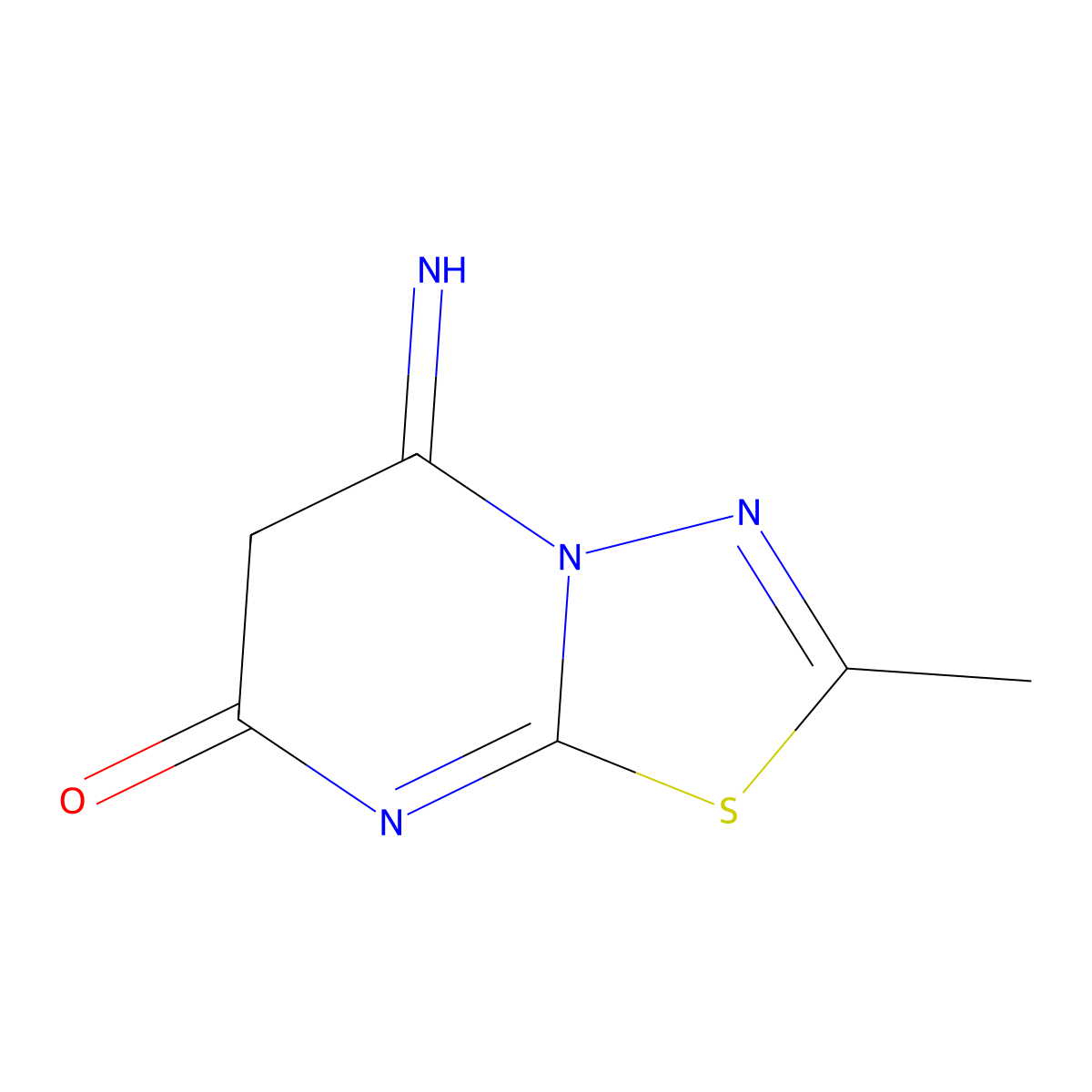 7H-1,3,4-Thiadiazolo(3,2-a)pyrimidin-7-one, 5,6-dihydro-5-imino-2-methyl- molecular structure, CAS 116776-43-3