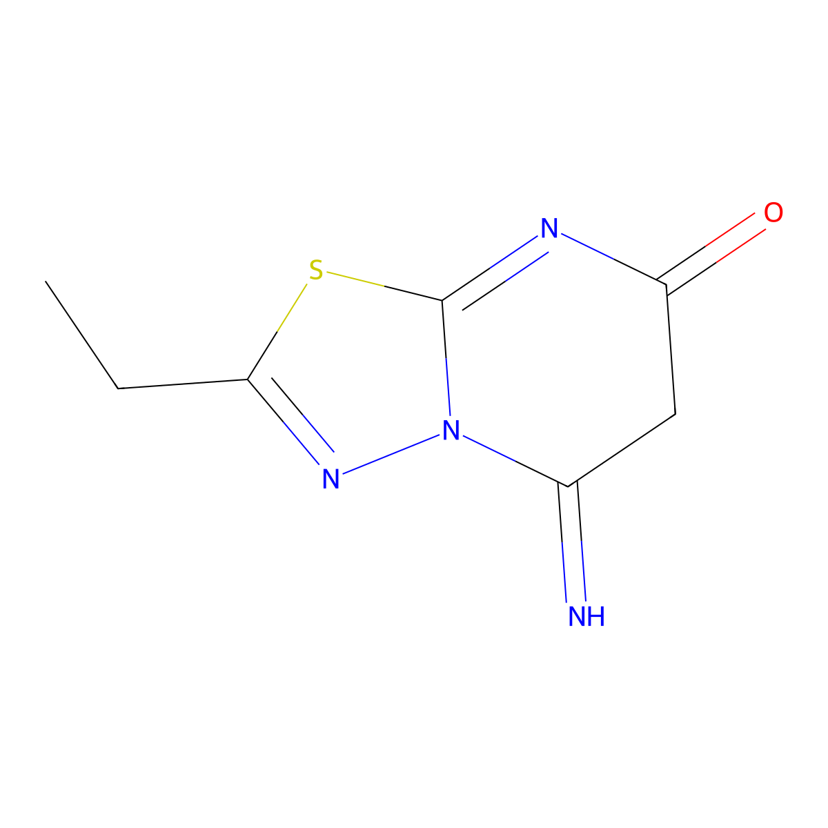 7H-1,3,4-Thiadiazolo(3,2-a)pyrimidin-7-one, 5,6-dihydro-2-ethyl-5-imino- molecular structure, CAS 116776-44-4