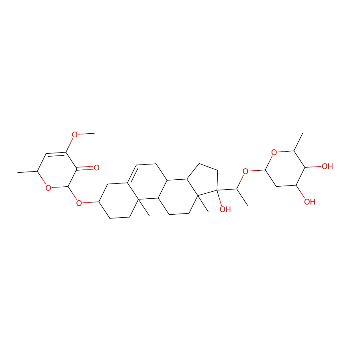(2R,6R)-6-[[(3S,8R,9S,10R,13S,14S,17R)-17-[(1S)-1-[(2S,4R,5S,6R)-4,5-Dihydroxy-6-methyloxan-2-yl]oxyethyl]-17-hydroxy-10,13-dimethyl-1,2,3,4,7,8,9,11,12,14,15,16-dodecahydrocyclopenta[a]phenanthren-3-yl]oxy]-4-methoxy-2-methyl-2H-pyran-5-one molecular structure, CAS 116782-73-1