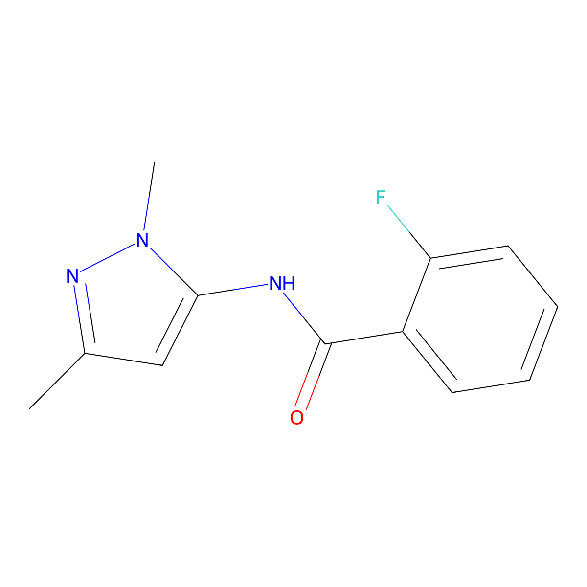 N-(2,5-dimethylpyrazol-3-yl)-2-fluorobenzamide molecular structure, CAS 1167995-17-6