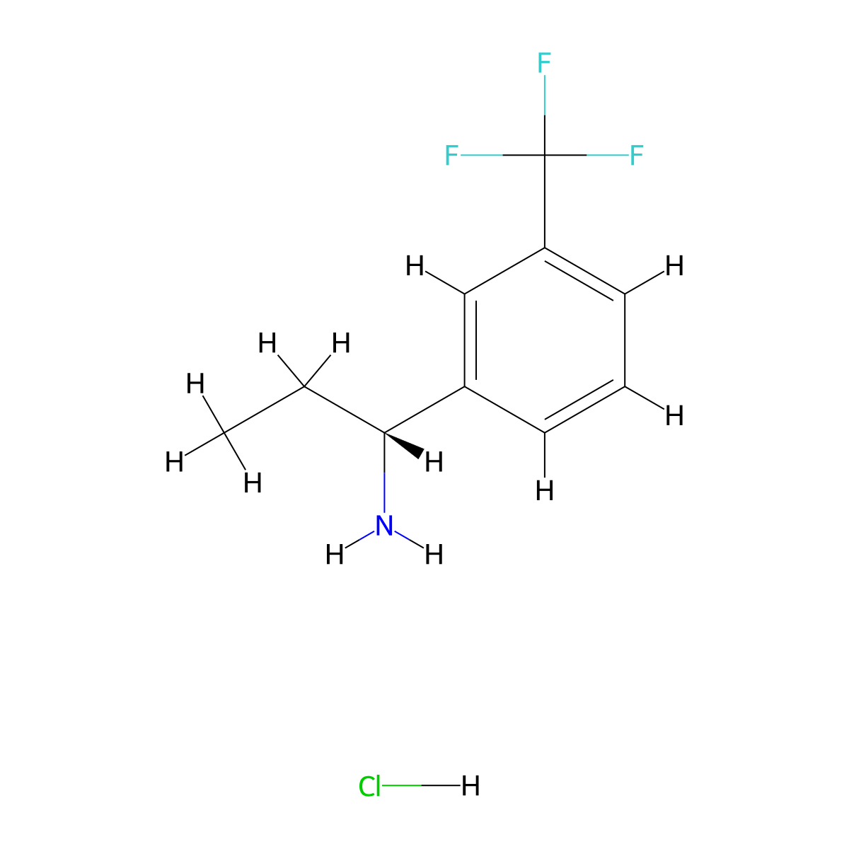 (R)-1-(3-(Trifluoromethyl)phenyl)propan-1-amine hydrochloride molecular structure, CAS 1168139-42-1