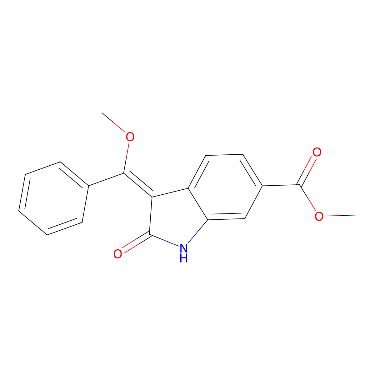 Methyl (3E)-2,3-dihydro-3-(methoxyphenylmethylene)-2-oxo-1H-indole-6-carboxylate molecular structure, CAS 1168150-46-6