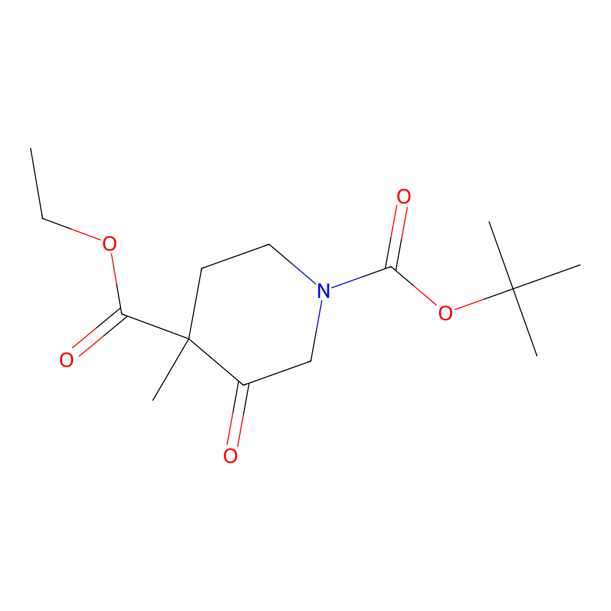 1-tert-Butyl 4-ethyl 4-methyl-3-oxopiperidine-1,4-dicarboxylate molecular structure, CAS 1168153-63-6