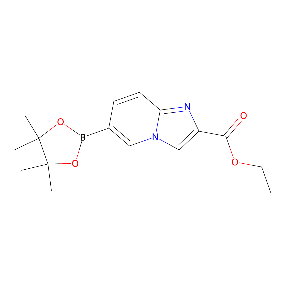 Ethyl 6-(4,4,5,5-tetramethyl-1,3,2-dioxaborolan-2-YL)imidazo[1,2-A]pyridine-2-carboxylate molecular structure, CAS 1168208-51-2