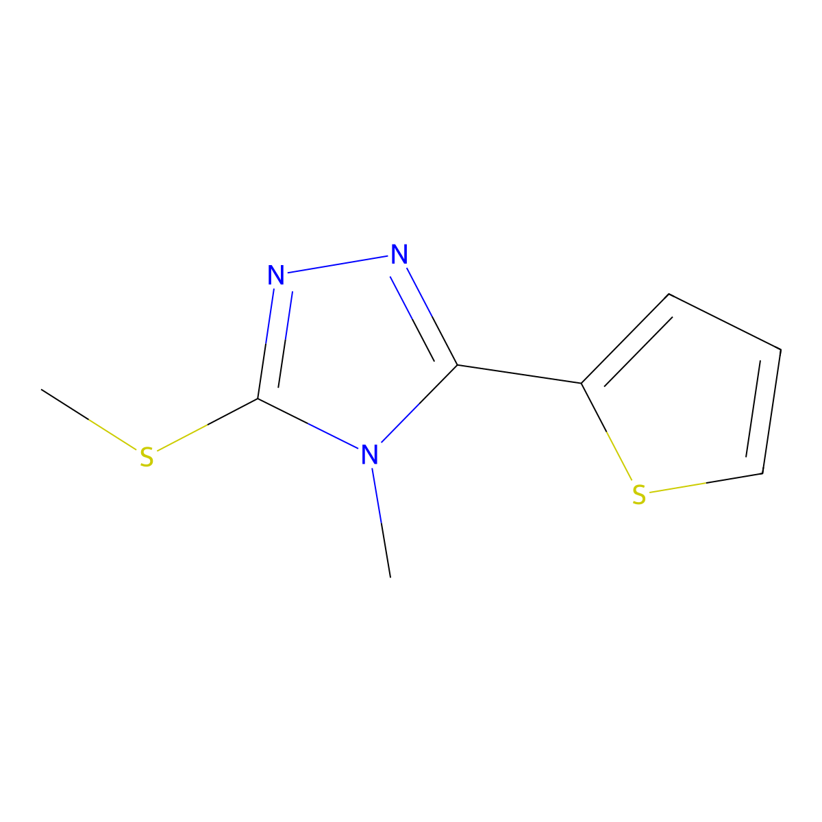 4H-1,2,4-Triazole, 4-methyl-3-(methylthio)-5-(2-thienyl)- molecular structure, CAS 116850-51-2