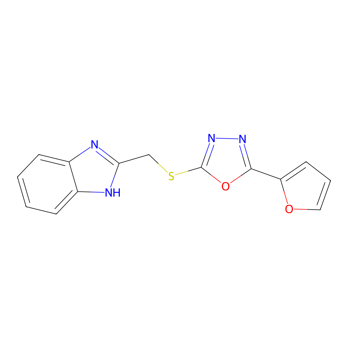 2-({[5-(2-furyl)-1,3,4-oxadiazol-2-yl]thio}methyl)-1H-benzimidazole molecular structure, CAS 116859-50-8