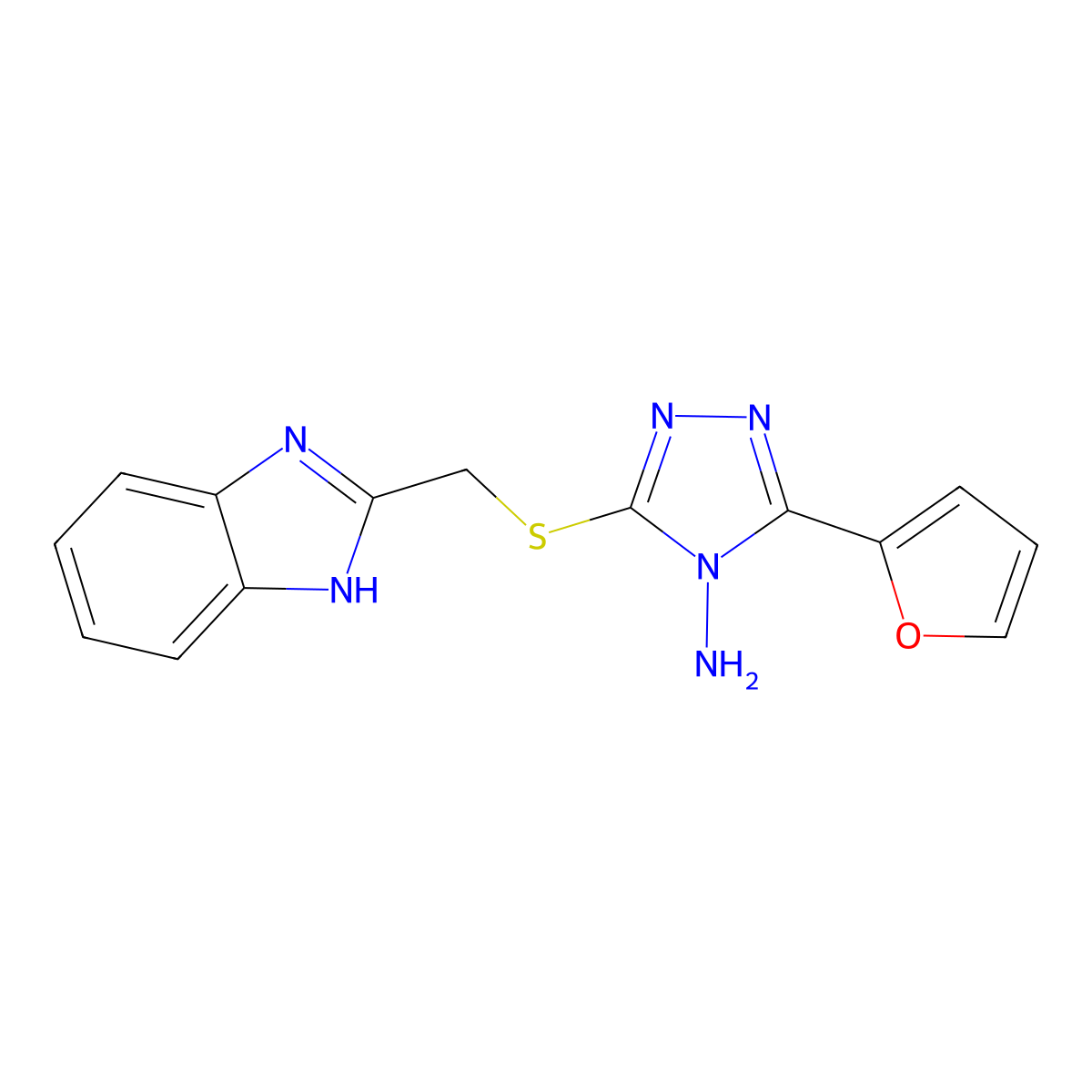 3-(1H-benzimidazol-2-ylmethylsulfanyl)-5-(furan-2-yl)-1,2,4-triazol-4-amine molecular structure, CAS 116859-55-3