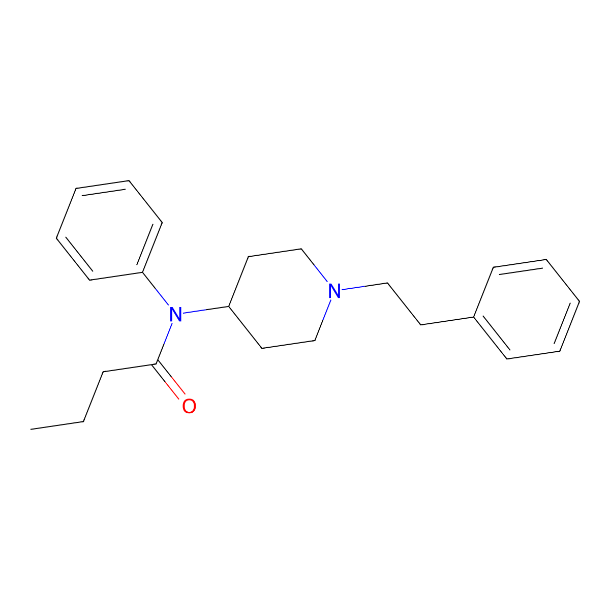 N-Phenyl-N-(1-(2-phenylethyl)-4-piperidinyl)butanamide molecular structure, CAS 1169-70-6