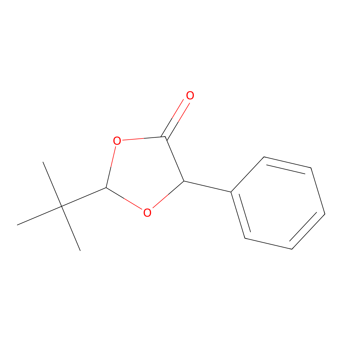 1,3-Dioxolan-4-one, 2-(1,1-dimethylethyl)-5-phenyl-, (2R,5R)- molecular structure, CAS 116907-30-3