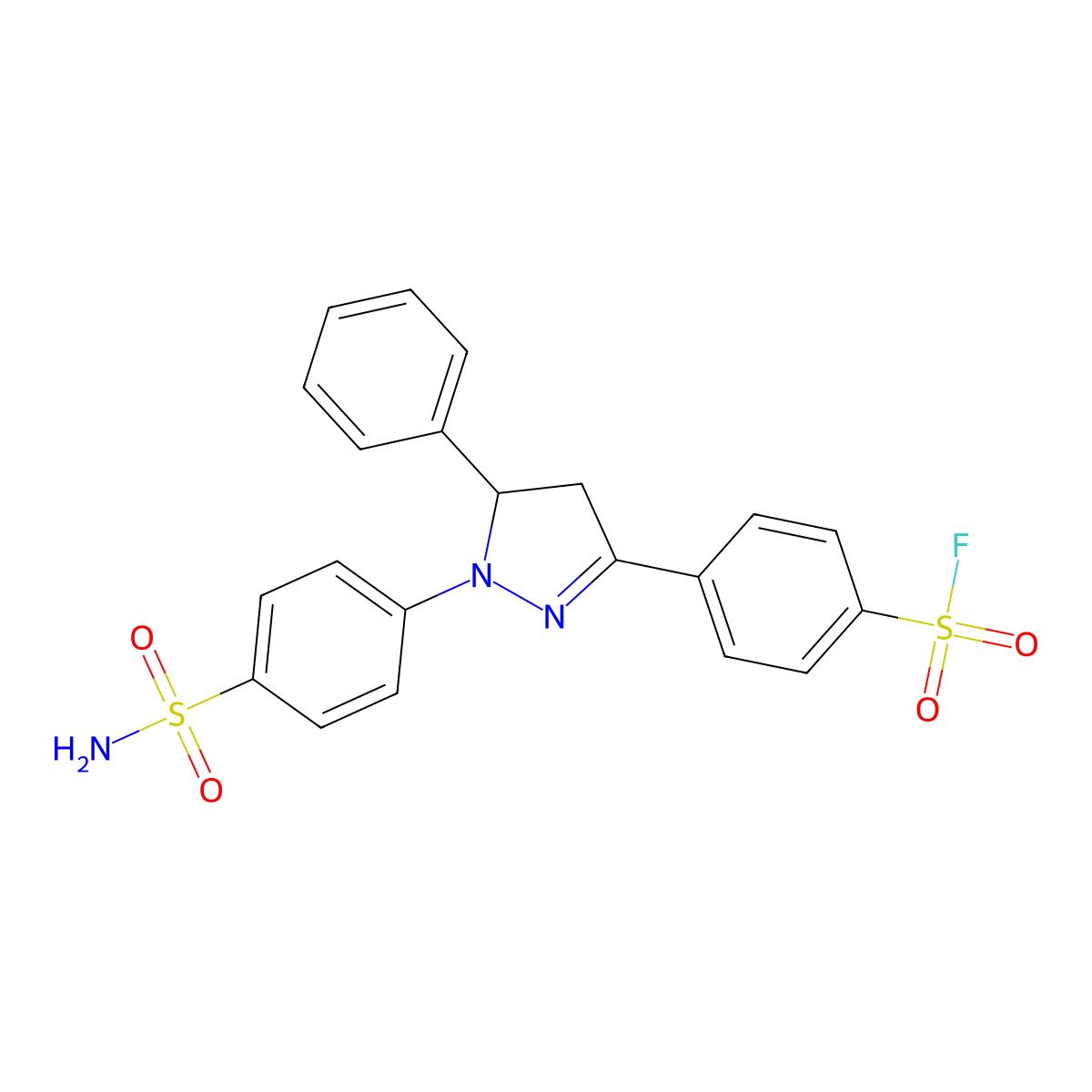 4-{3-[4-(Fluorosulfonyl)phenyl]-5-phenyl-2-pyrazolinyl}benzenesulfonamide molecular structure, CAS 116919-50-7