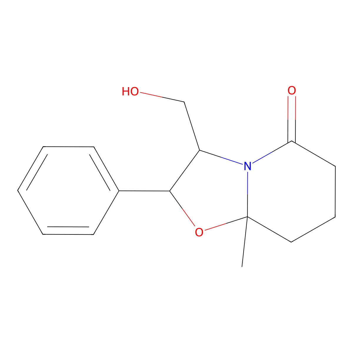 (2S-(2alpha,3beta,8abeta))-(+)-Hexahydro-3-(hydroxymethyl)-8a-methyl-2-phenyl-5H-oxazolo(3,2-a)pyridin-5-one molecular structure, CAS 116950-01-7